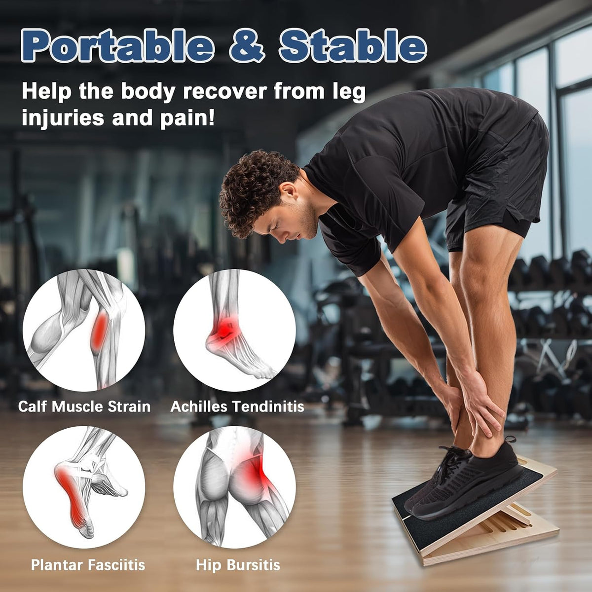 Adjustable Wooden Slant Board – Calf Stretch & Ankle Mobility Wedge for Squats, Balance & Leg Training