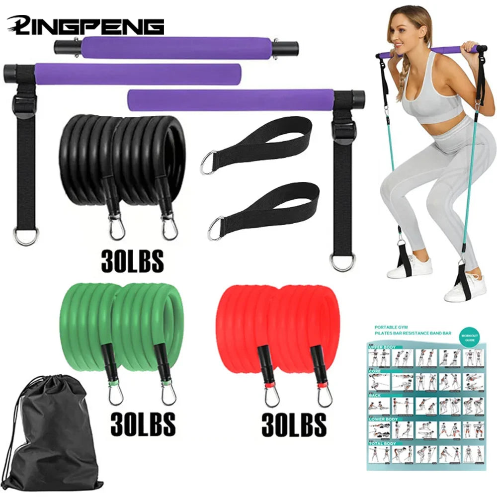 Pilates Bar Kit with Resistance Bands, Full-Body Home Gym Workout Set, Portable Yoga & Strength Training Equipment