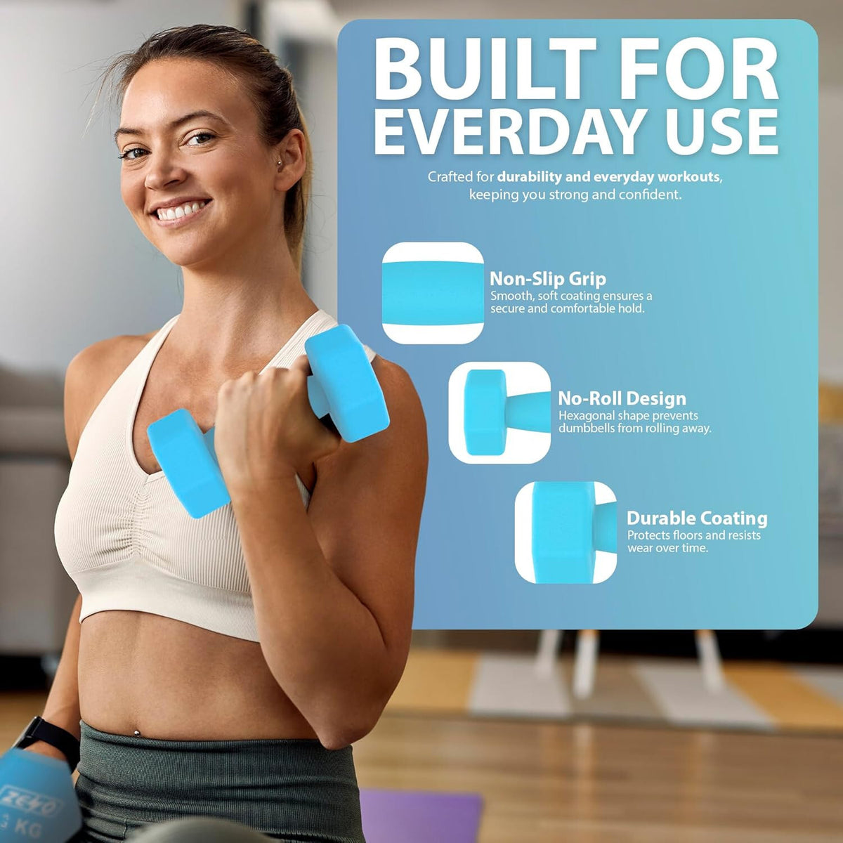 Neoprene Dumbbell Set, Cast Iron Hand Weights for Home Gym, Strength Training, Fitness & Aerobic Exercise