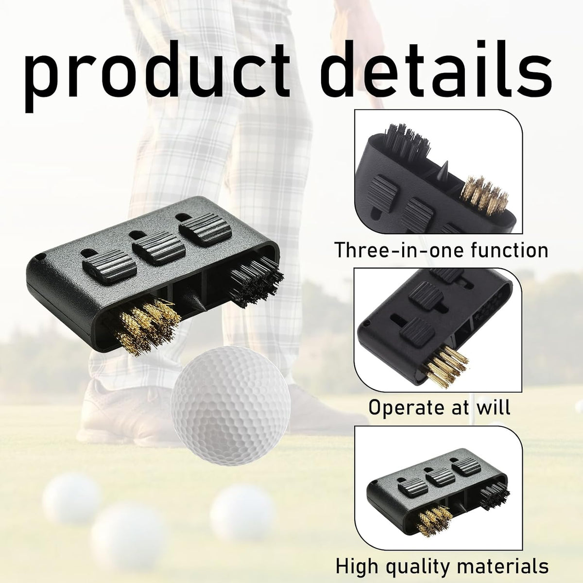 MEKEET Golf Club Cleaning Brush, 3-Piece Set, Black, Golf Club & Groove Cleaner