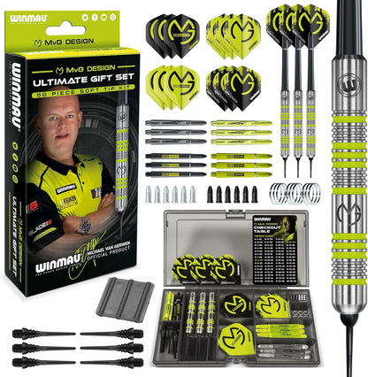 WINMAU Michael van Gerwen Gift Set – 50-Piece Steel Tip or Soft Tip Darts Set
