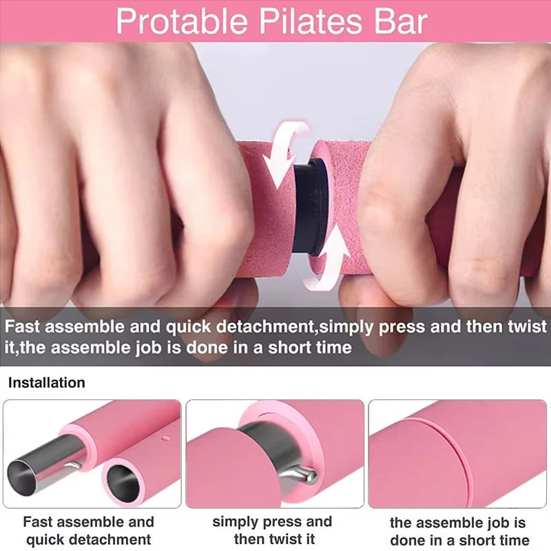 Pilates Bar Kit with Resistance Bands, Full-Body Home Gym Workout Set, Portable Yoga & Strength Training Equipment