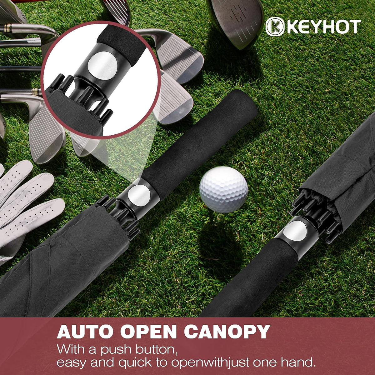 Large Golf Umbrella, Windproof Double-Canopy Automatic Open, Vented Strong Design, 51/56/62/68 Inch, for Golf & Outdoor Use