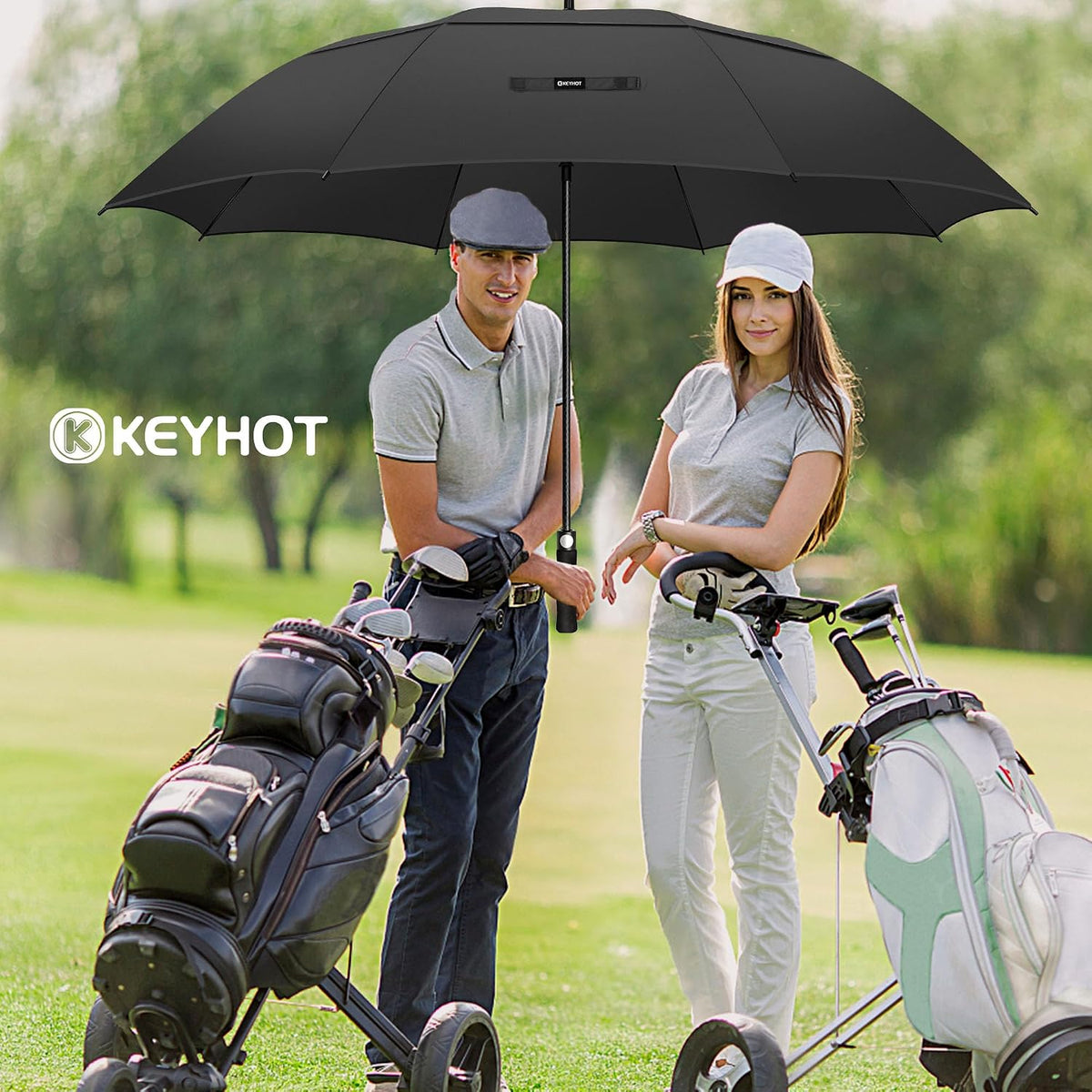 Large Golf Umbrella, Windproof Double-Canopy Automatic Open, Vented Strong Design, 51/56/62/68 Inch, for Golf & Outdoor Use